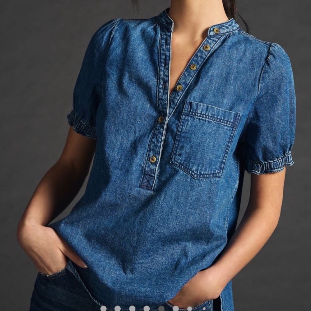 Pilcro Aly-Puff Sleeve Denim Blouse